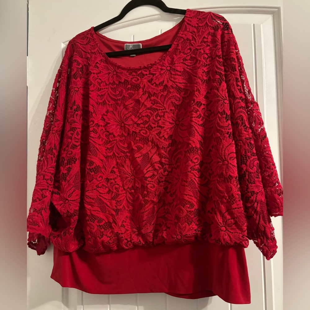 Red Lace Wide Sleeve Top
